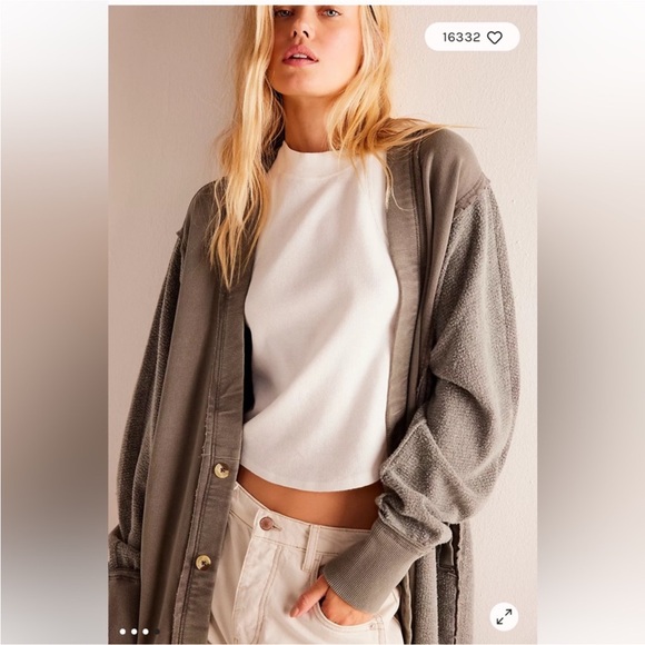 We The Free People light blue Long Button Cardigan Sweater oversized XL NWOT - Picture 4 of 16